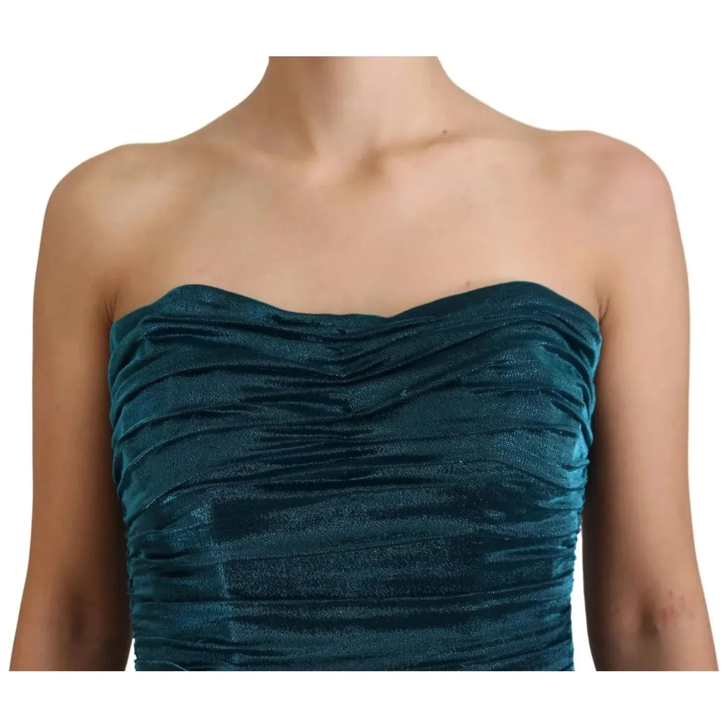 Dolce & Gabbana Silk Blend Blue Satin Fitted Strapless Dress