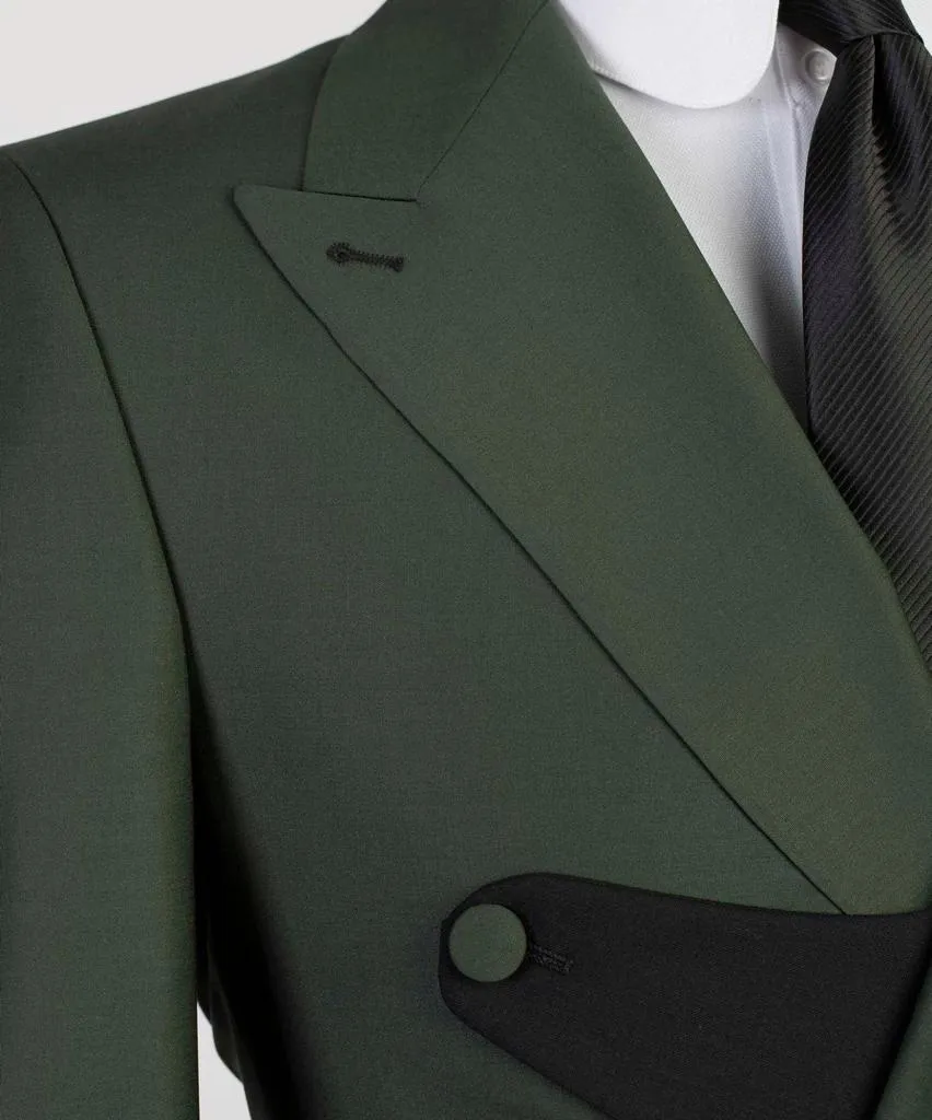 Double-Breasted Forest Green and Black Suit