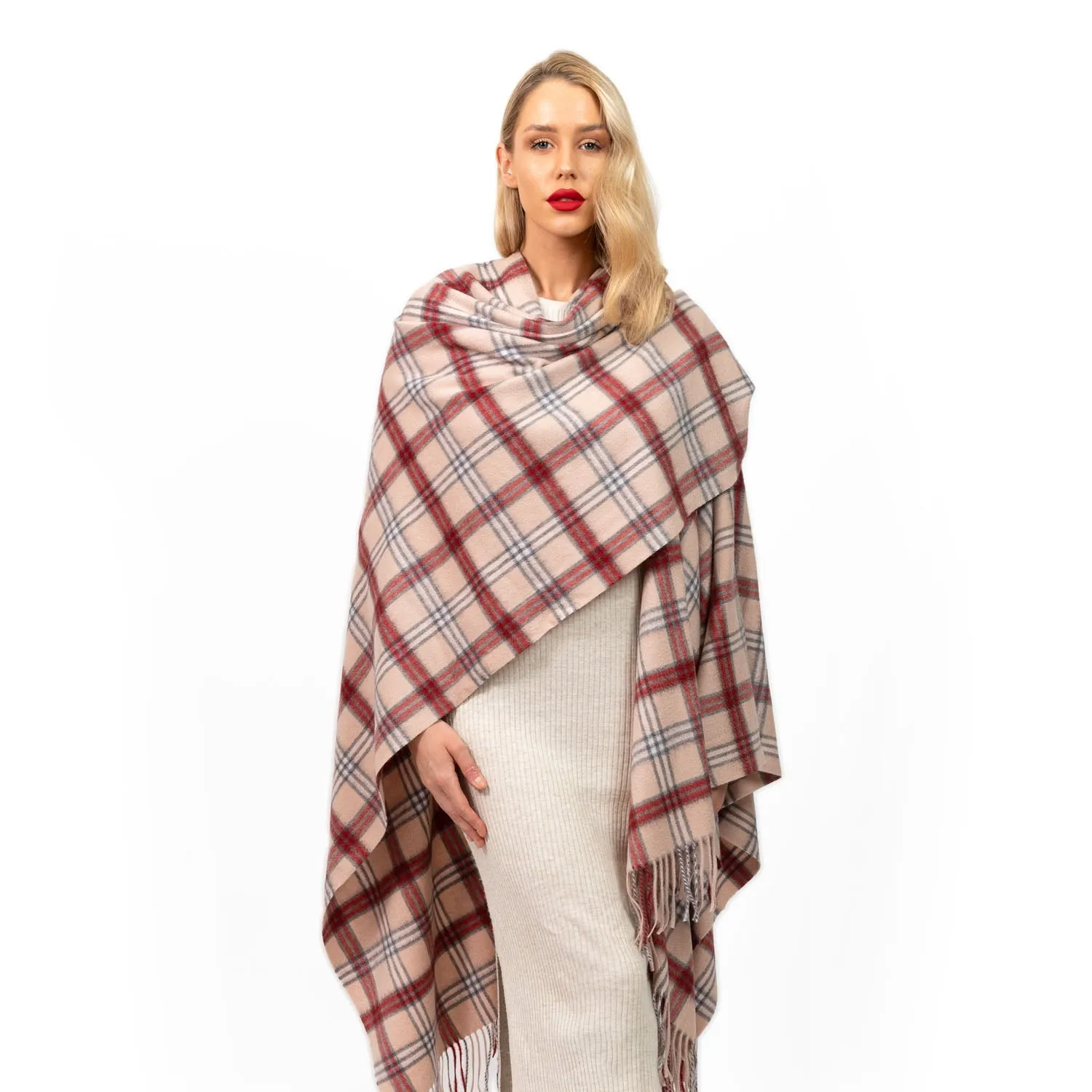 Edinburgh Cashmere Cape  Montgomerie/Natural-Grey-Red