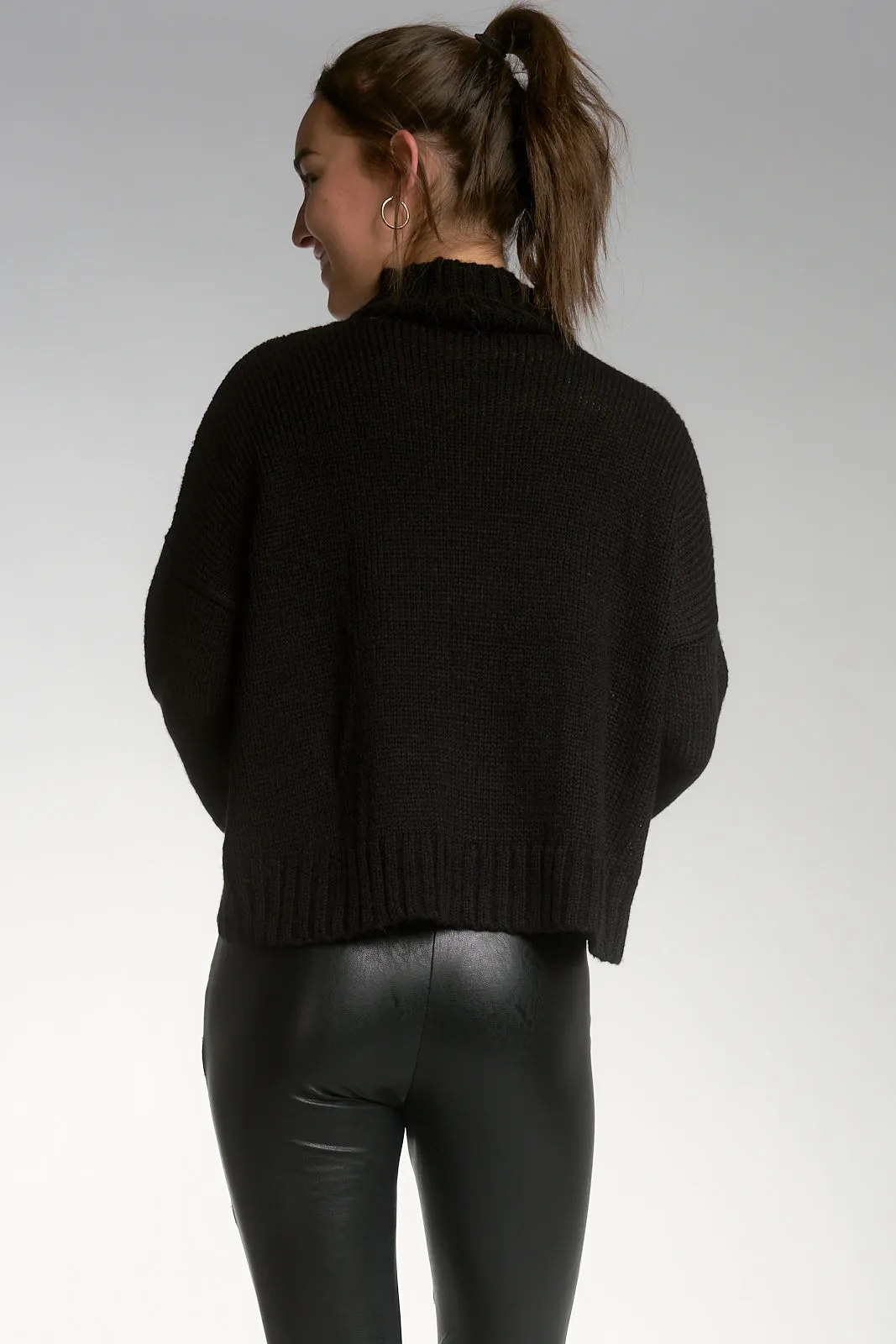 Elan Black Mock Turtleneck Rock Sweater