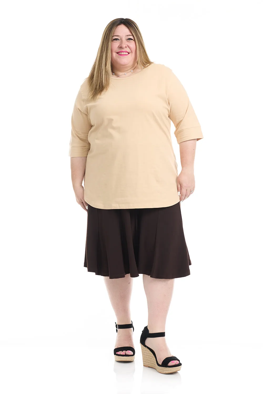 Espresso Brown Below Knee Length Modest A-Line Skirt 'Florence'