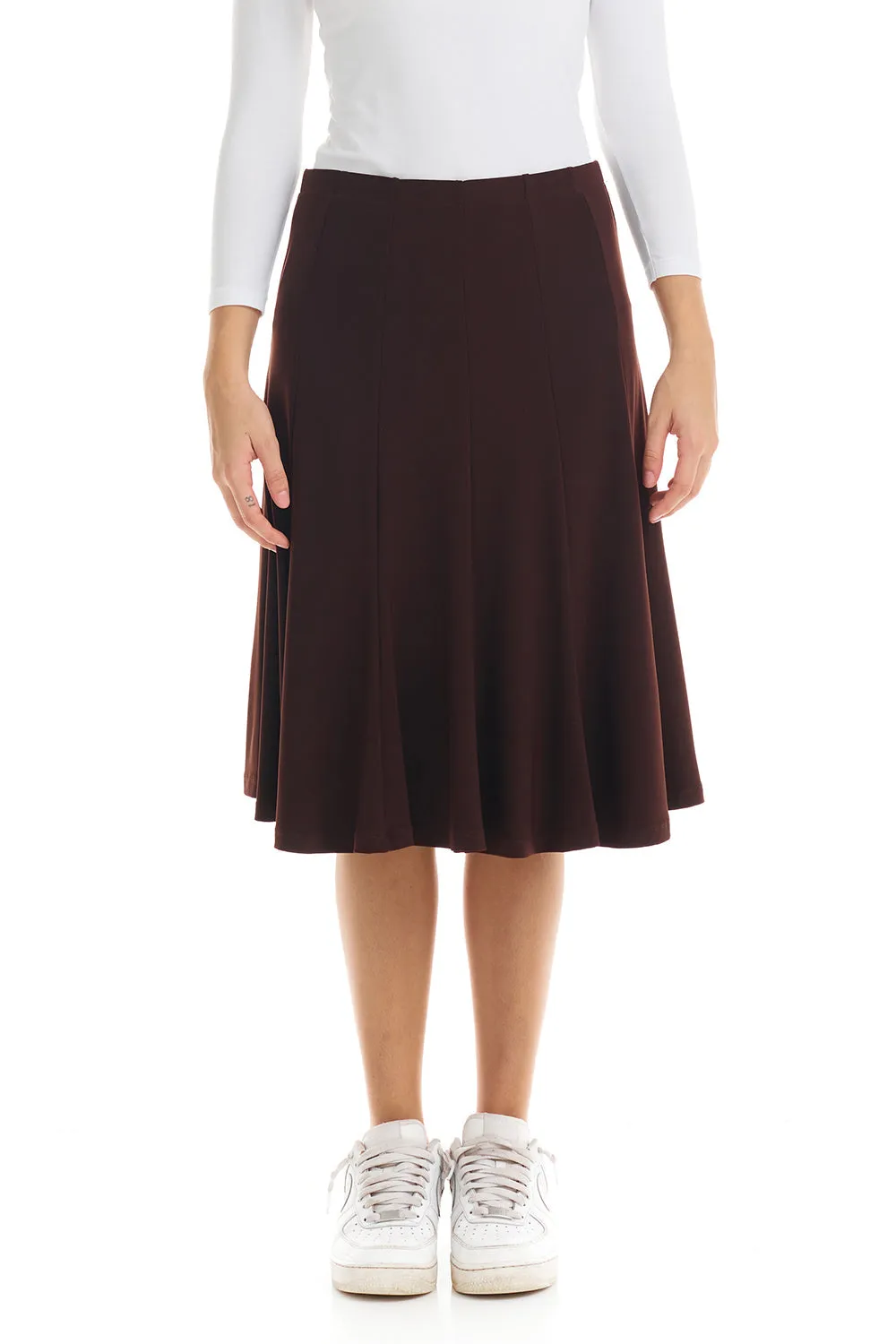 Espresso Brown Below Knee Length Modest A-Line Skirt 'Florence'