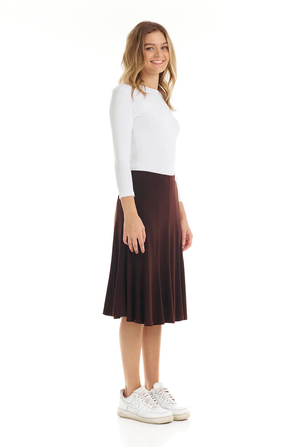 Espresso Brown Below Knee Length Modest A-Line Skirt 'Florence'