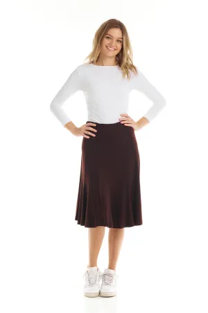 Espresso Brown Below Knee Length Modest A-Line Skirt 'Florence'