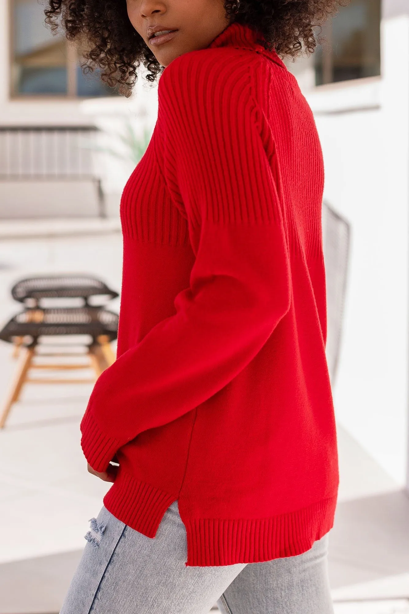 Fiona Red Knit Turtleneck Sweater