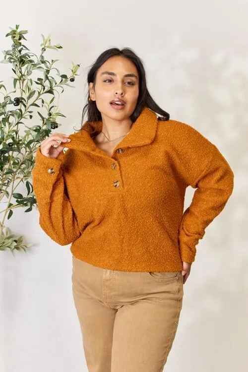 Full Size Half Button Turtleneck Sweatshirt