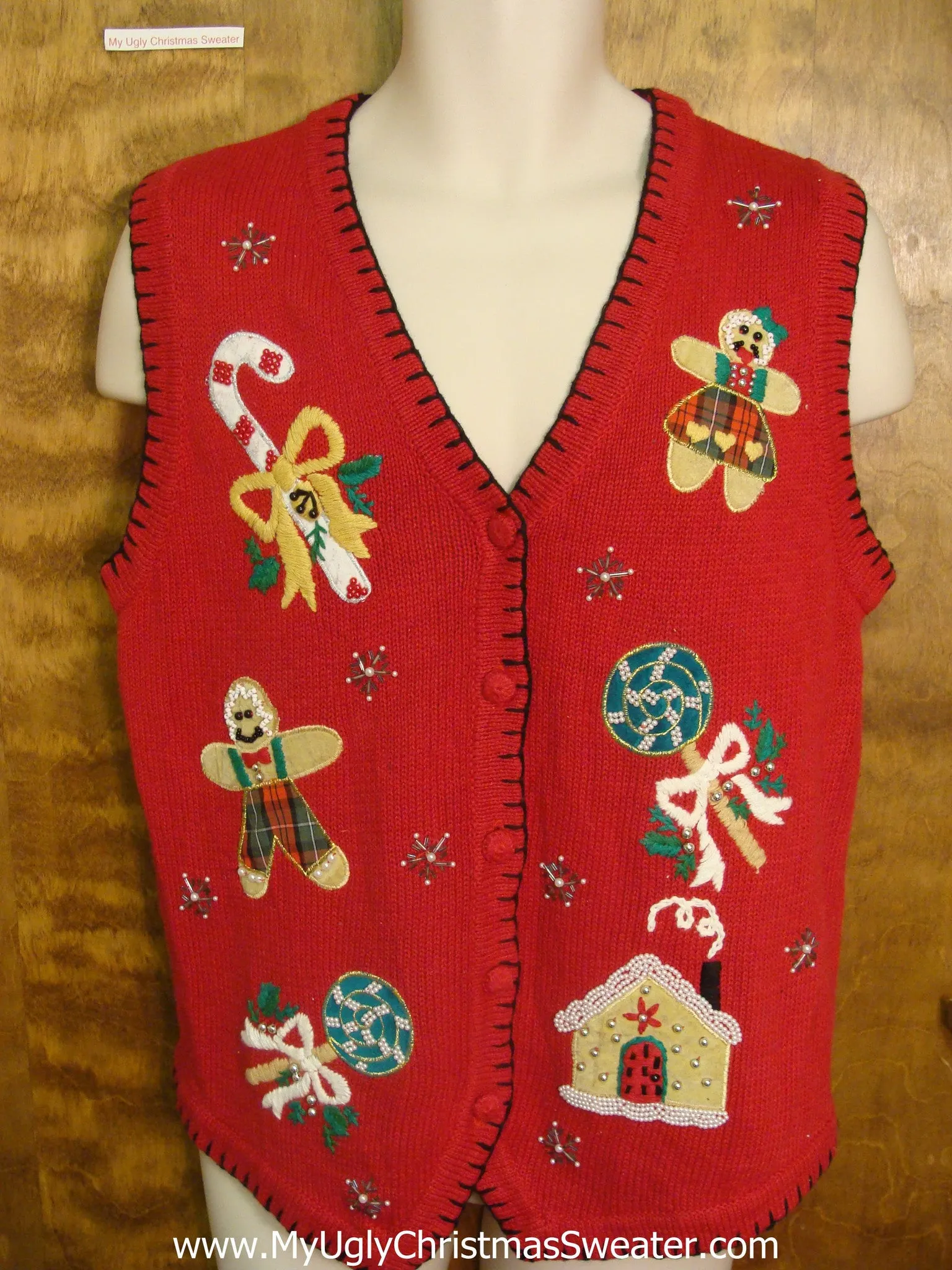 Gingerbread Family and Candy Funny Christmas Sweater Vest