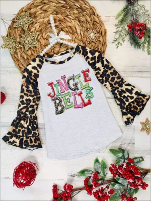 Girls "Jingle Bells" Leopard Ruffled Top