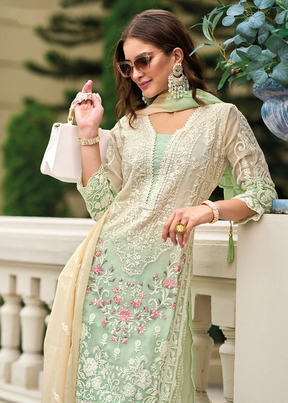 Green Soft Organza Embroidered Designer Salwar Suit