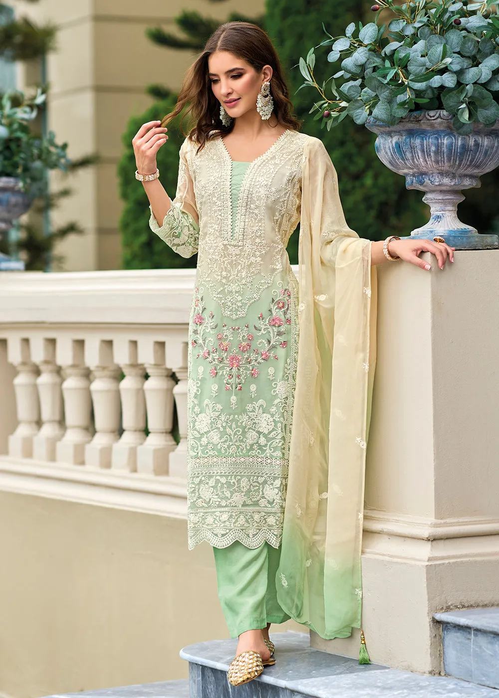 Green Soft Organza Embroidered Designer Salwar Suit