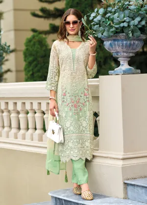 Green Soft Organza Embroidered Designer Salwar Suit