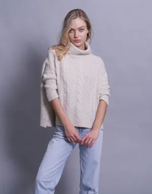 Handknitted Chunky Cable Pullover in Soft Beige