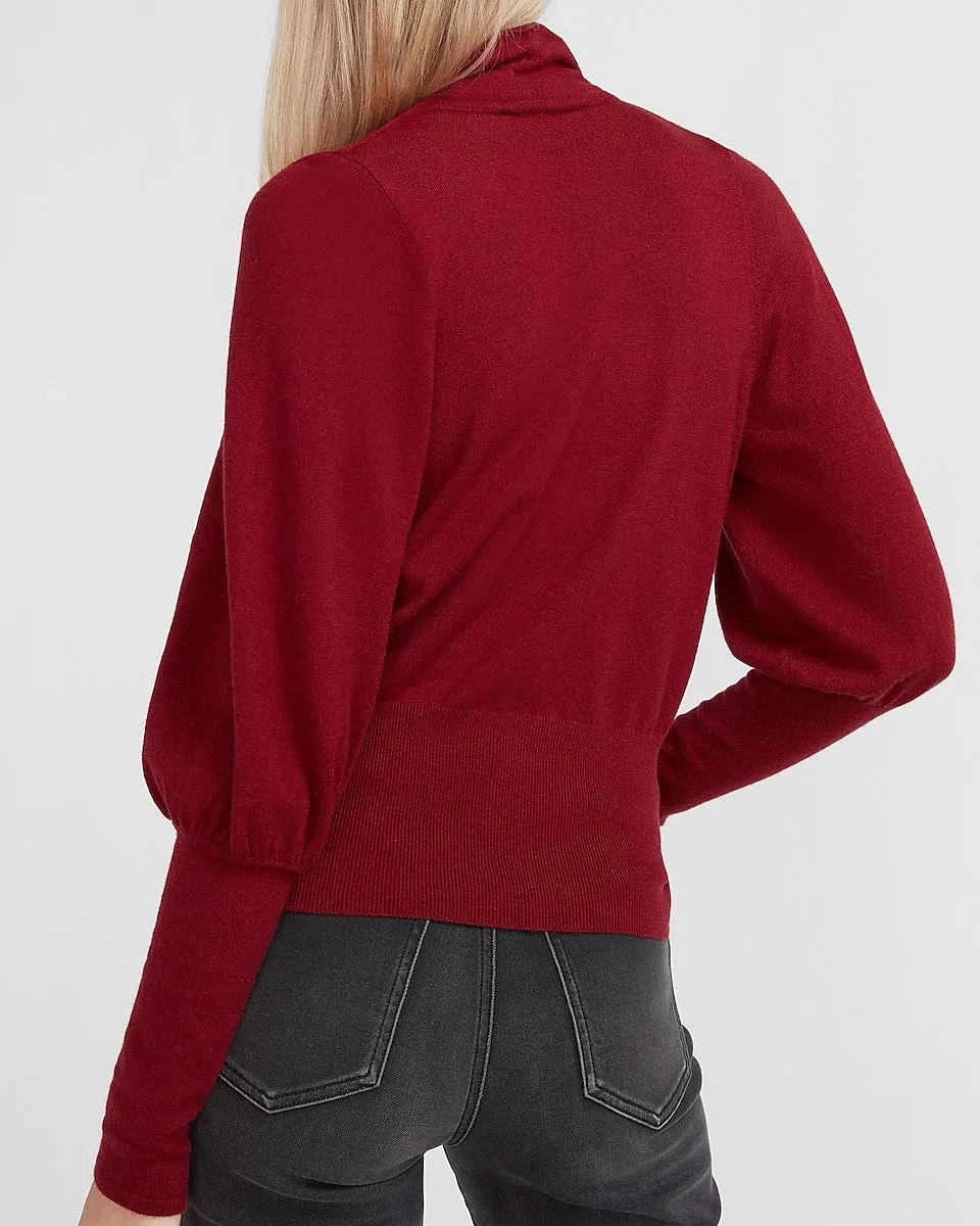 High Ribbed Blouson Sleeve Turtleneck Sweater in Desire Red