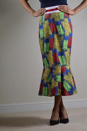 High Waist Flared Pencil Midi Skirt - Ankara Print Fabric