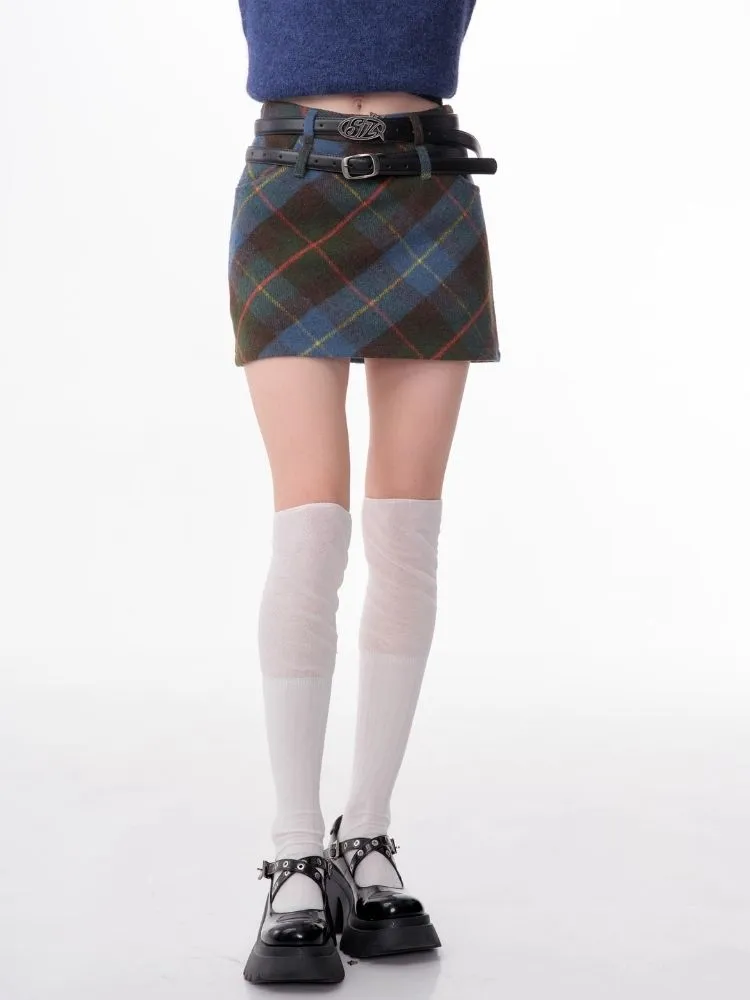 High-waisted thin a-line plaid half-body skirt【s0000006168】