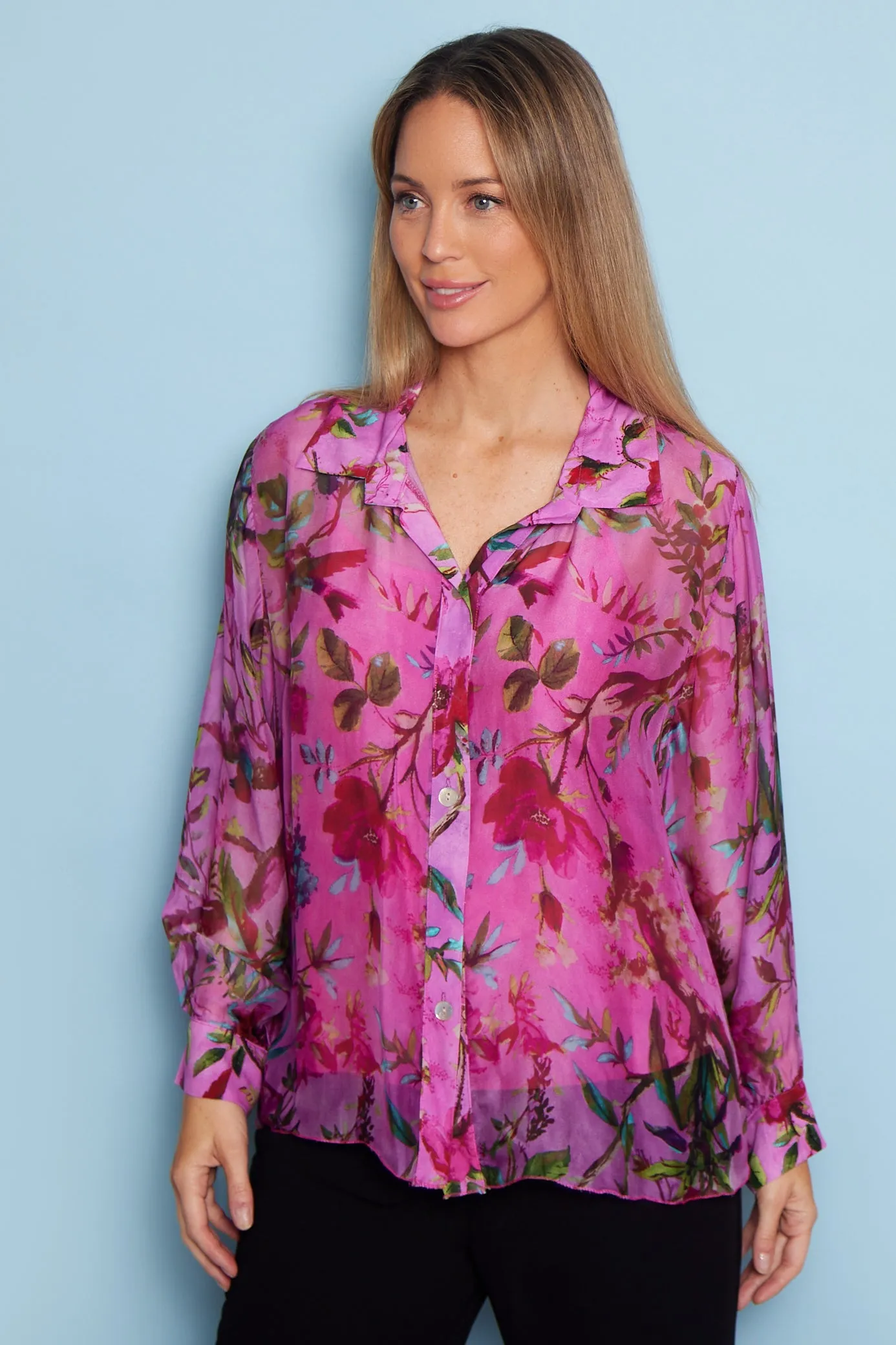 Imogen Silk Shirt - Hot Pink