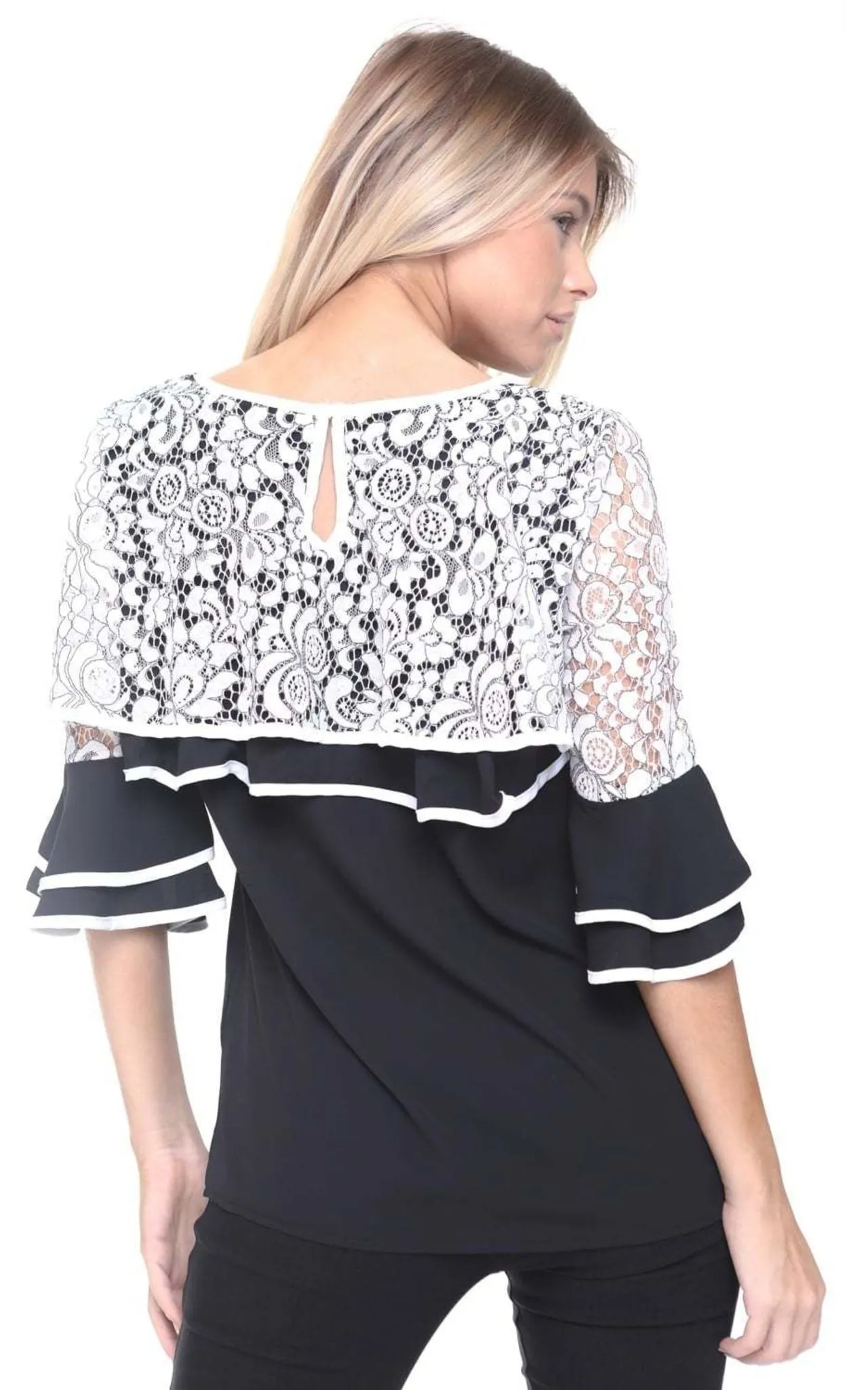 Lace Ruffle 3/4 Sleeve Blouse Top