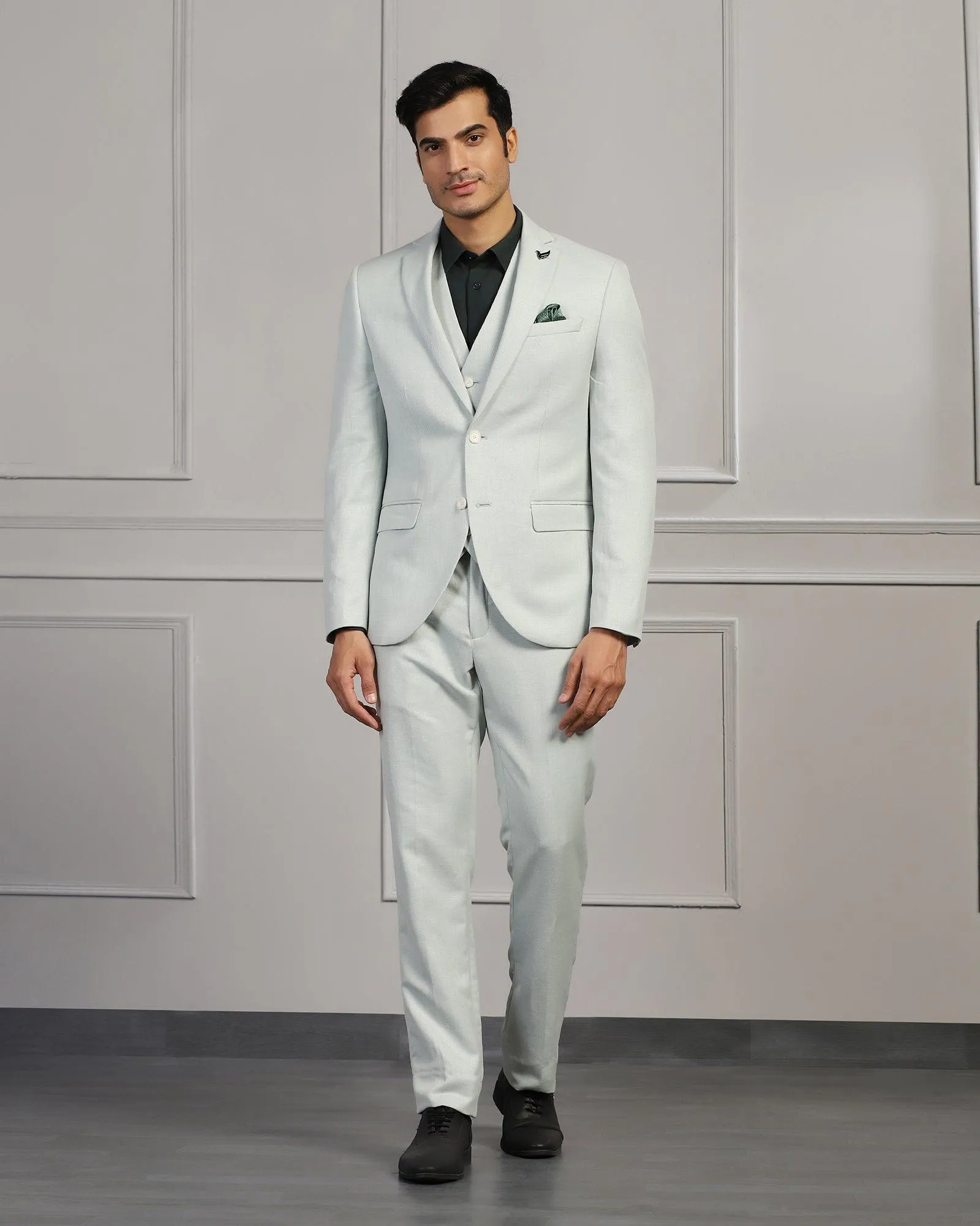 Linen Three Piece Mint Textured Formal Suit - Mineral