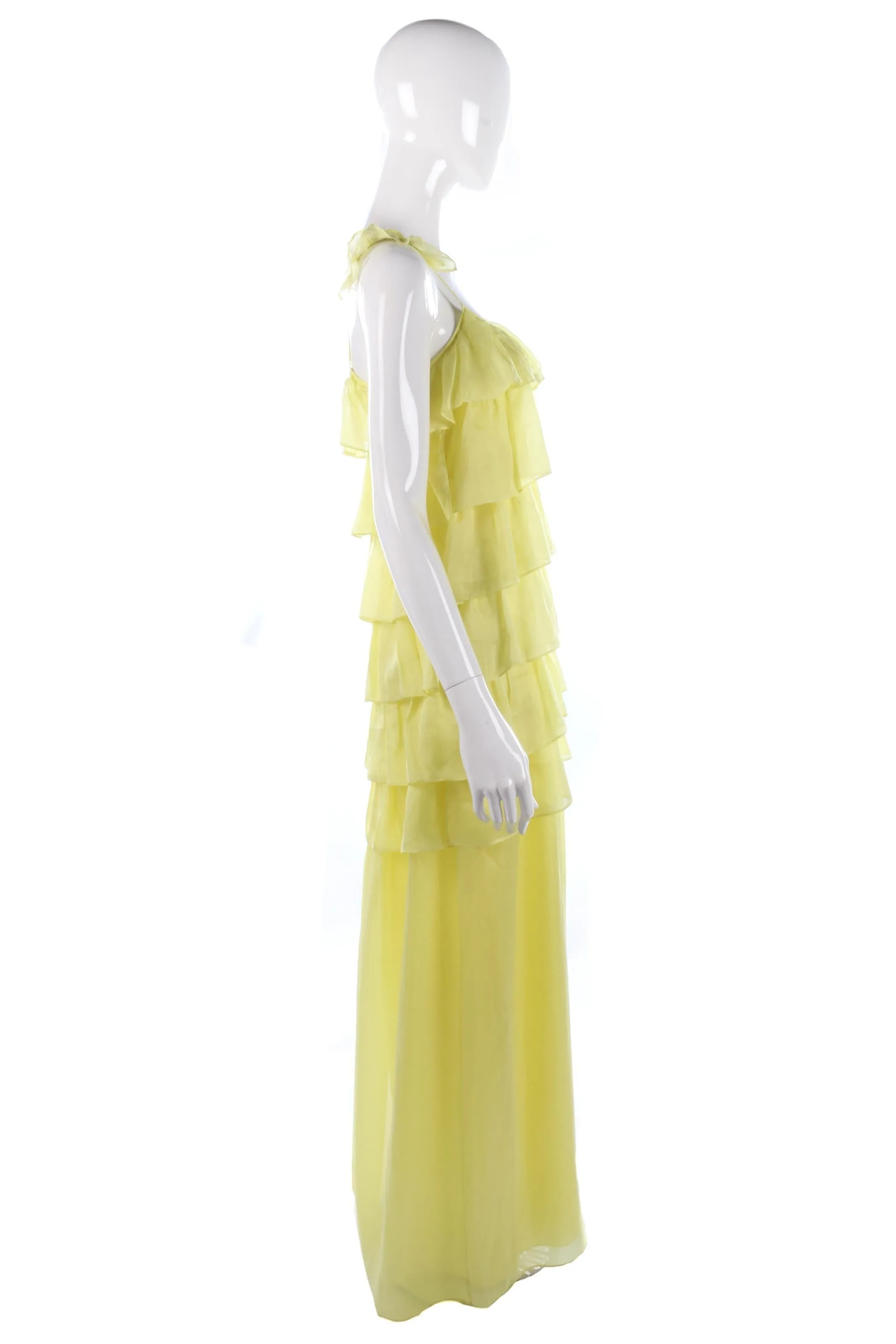 Long yellow silk ruffle dress yellow size 8/10