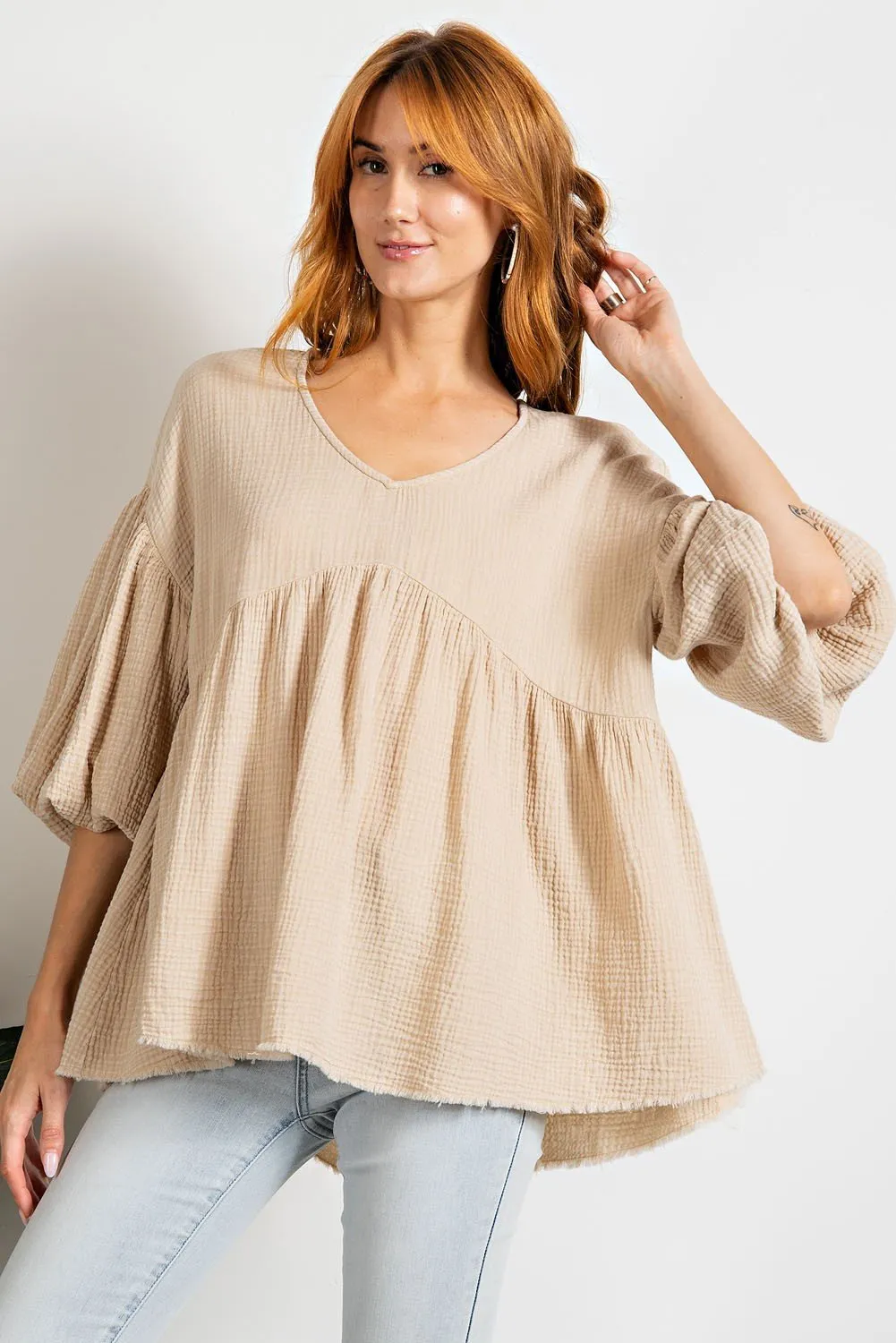 Loose fit babydoll ruffled top