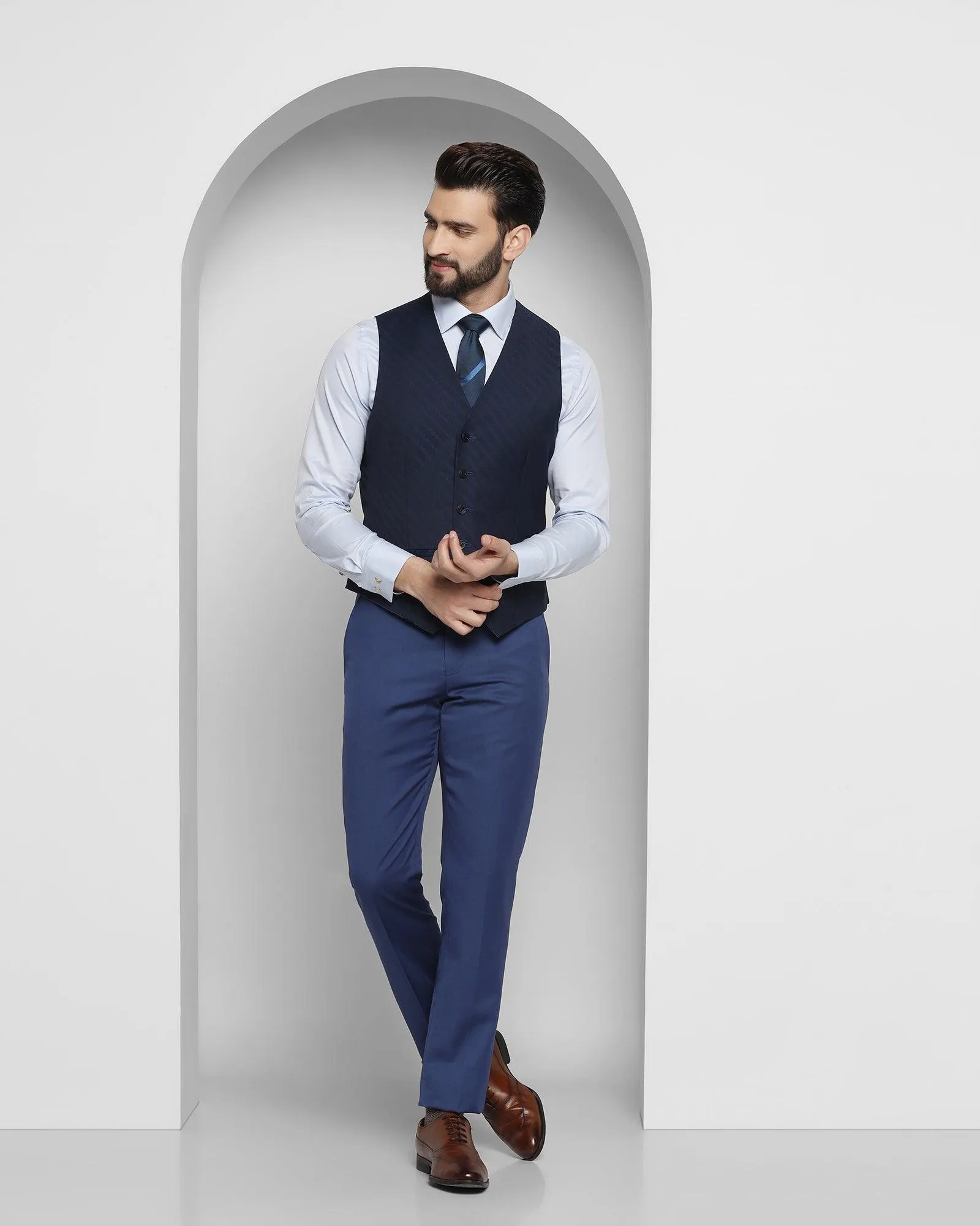 Luxe Three Piece Blue Solid Formal Suit - Cyprus