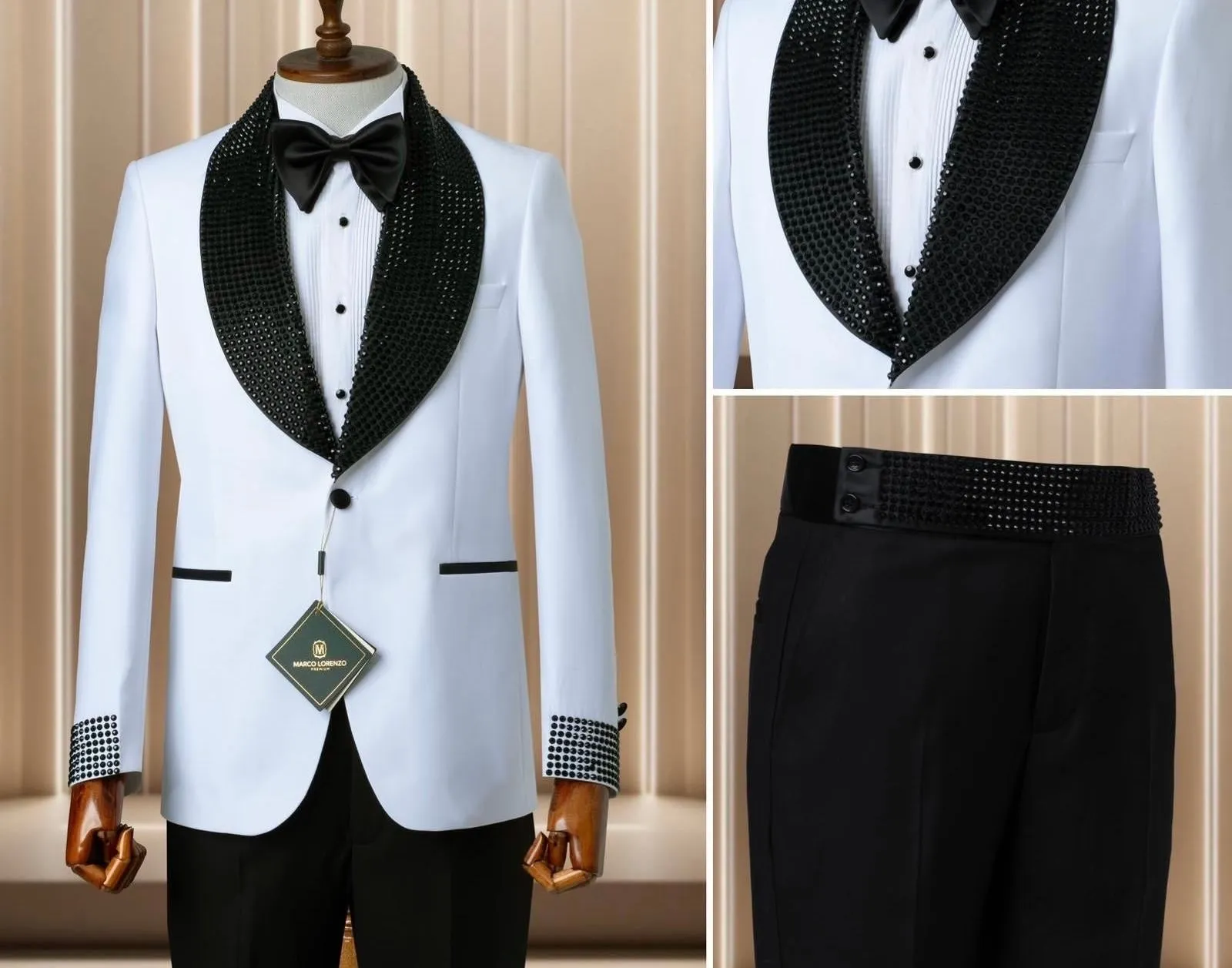 Marco Lorenzo Premium Fabric White Stud Suit Ultra Slim Fit Suit