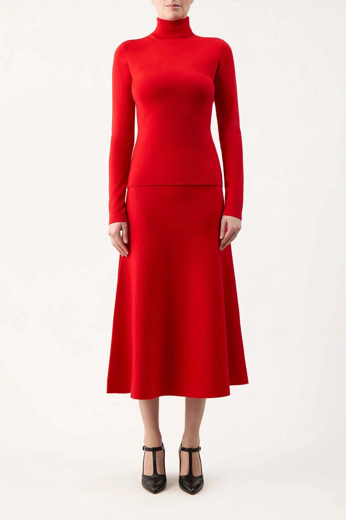 May Knit Turtleneck in Red Topaz Merino Wool Cashmere