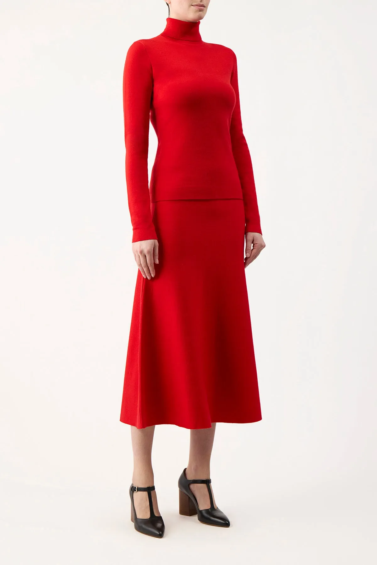 May Knit Turtleneck in Red Topaz Merino Wool Cashmere