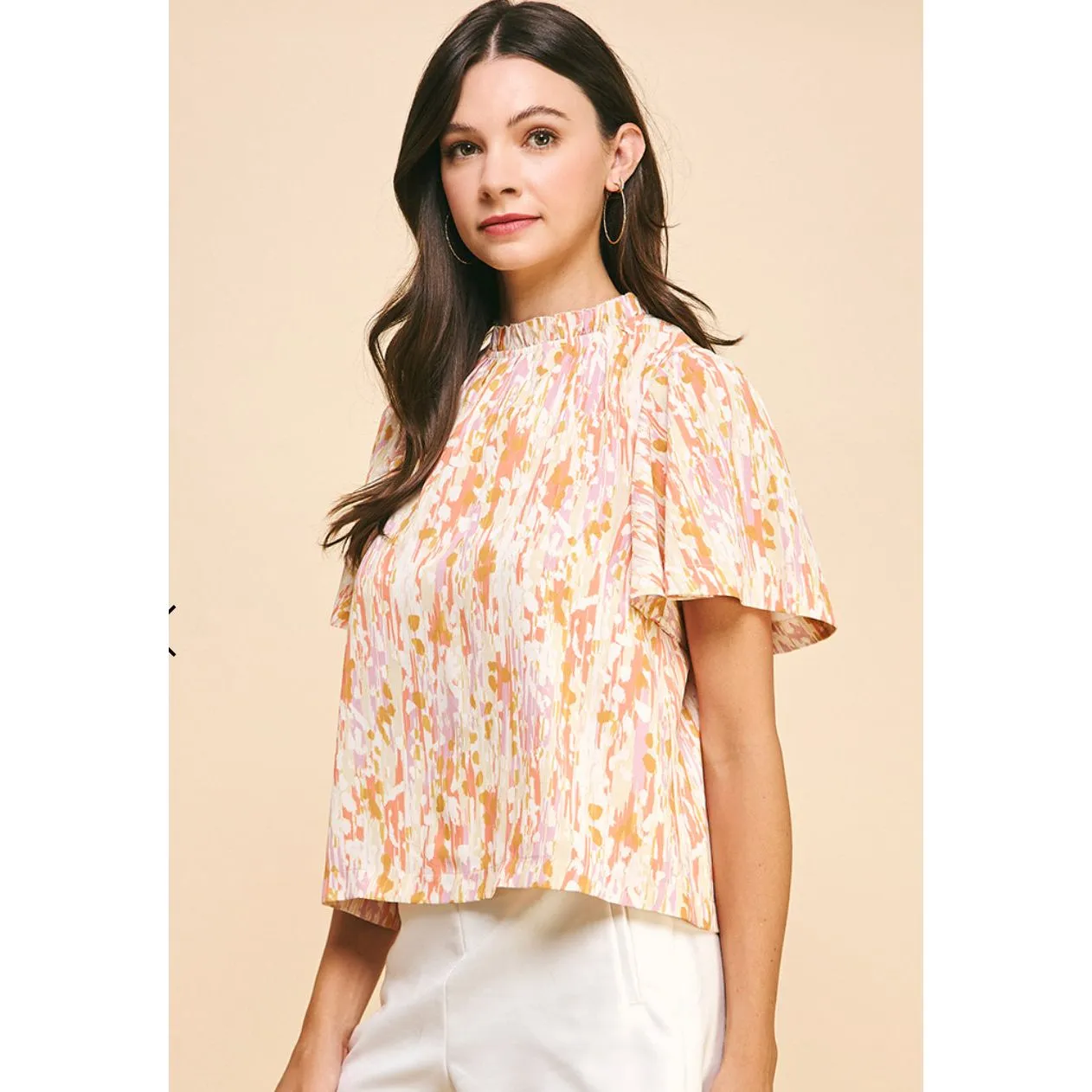 Melissa Orange Multi Print Pinch Blouse