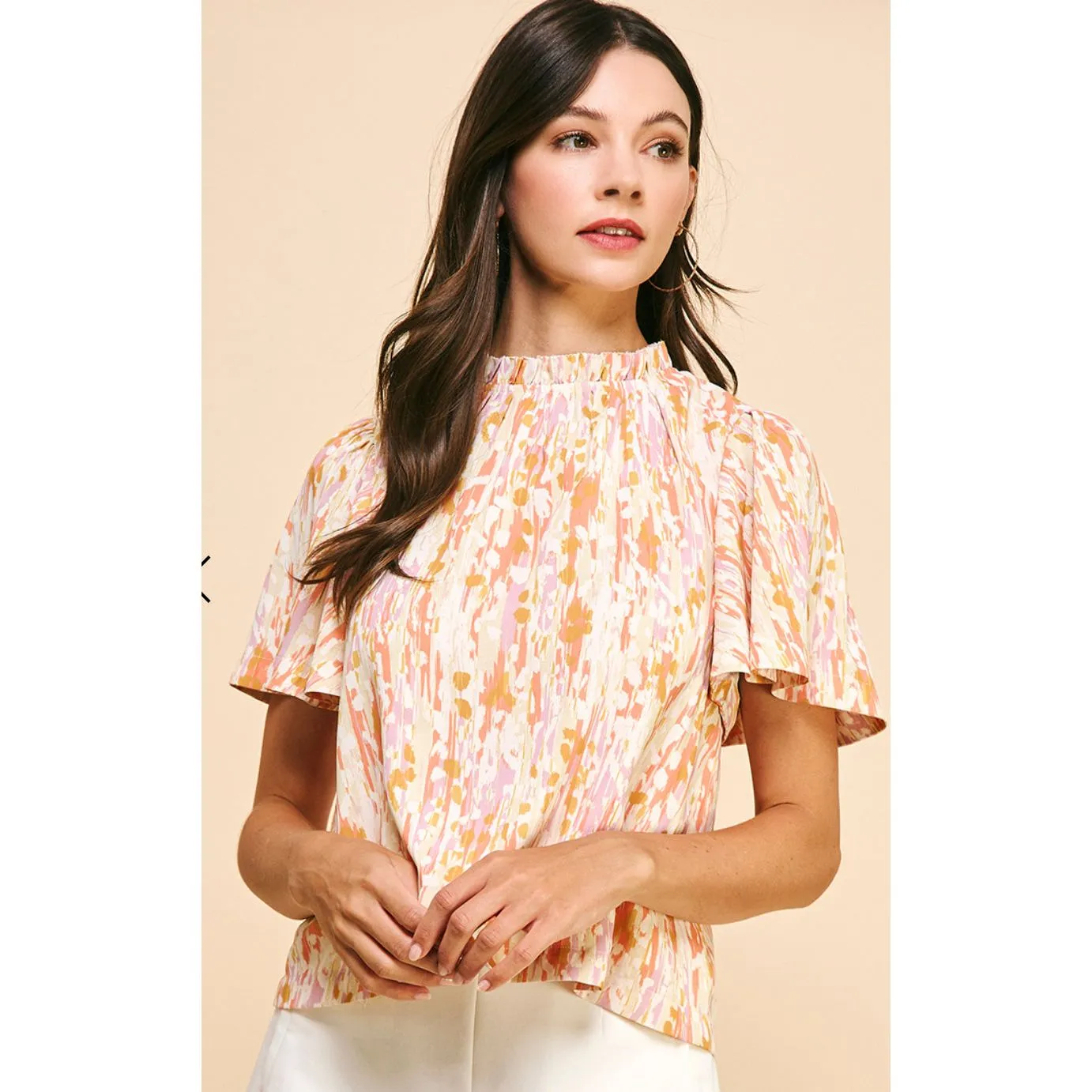 Melissa Orange Multi Print Pinch Blouse