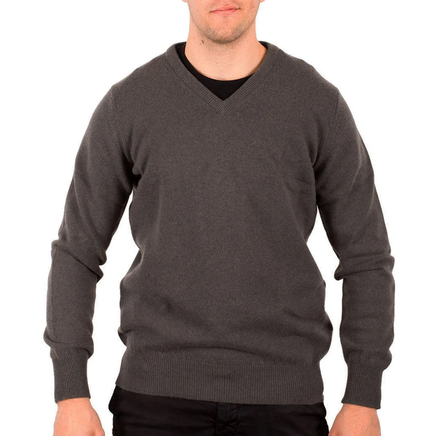 Men's Hawick Knitwear Pure Cashmere Pla  Gunpowder