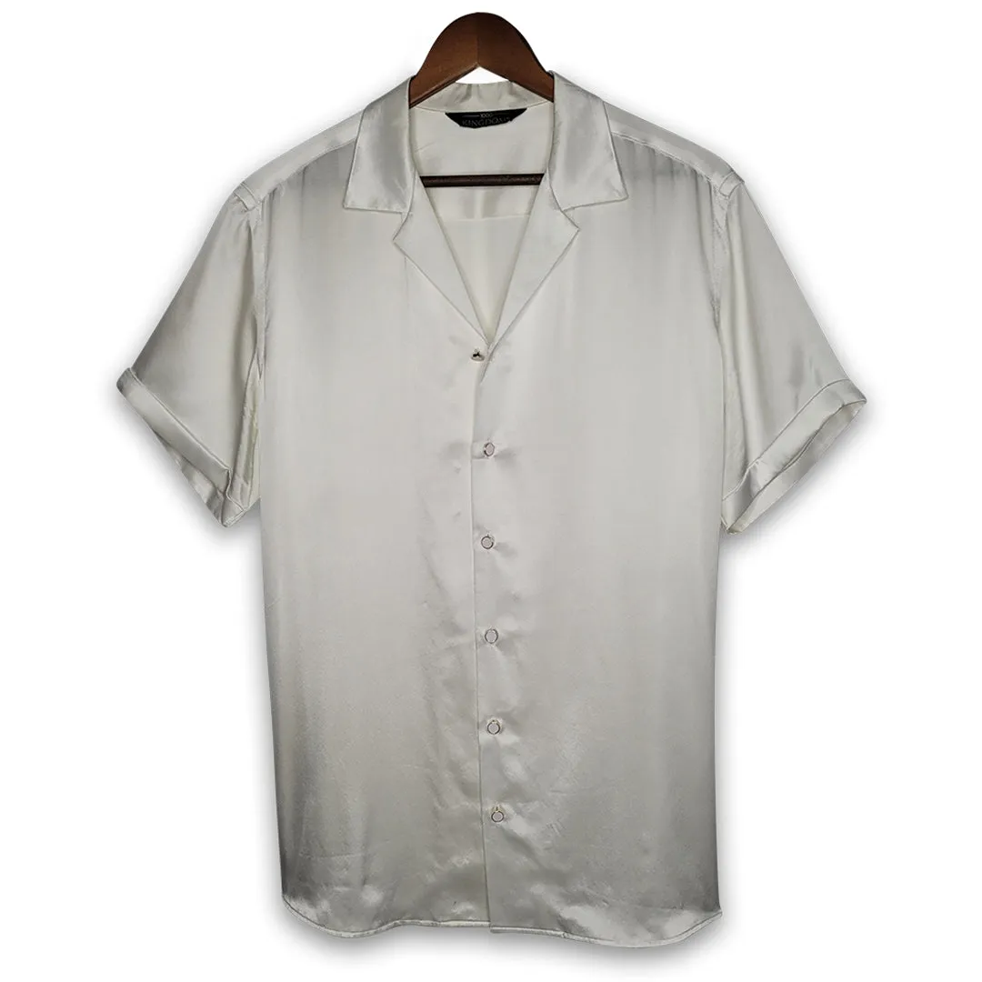 Men's White Short Sleeve Silk Shirt