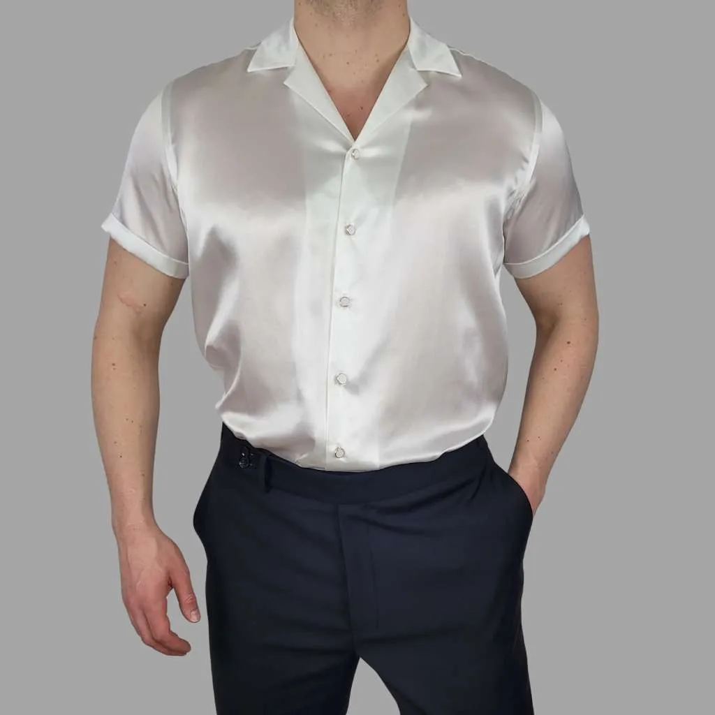 Men's White Short Sleeve Silk Shirt