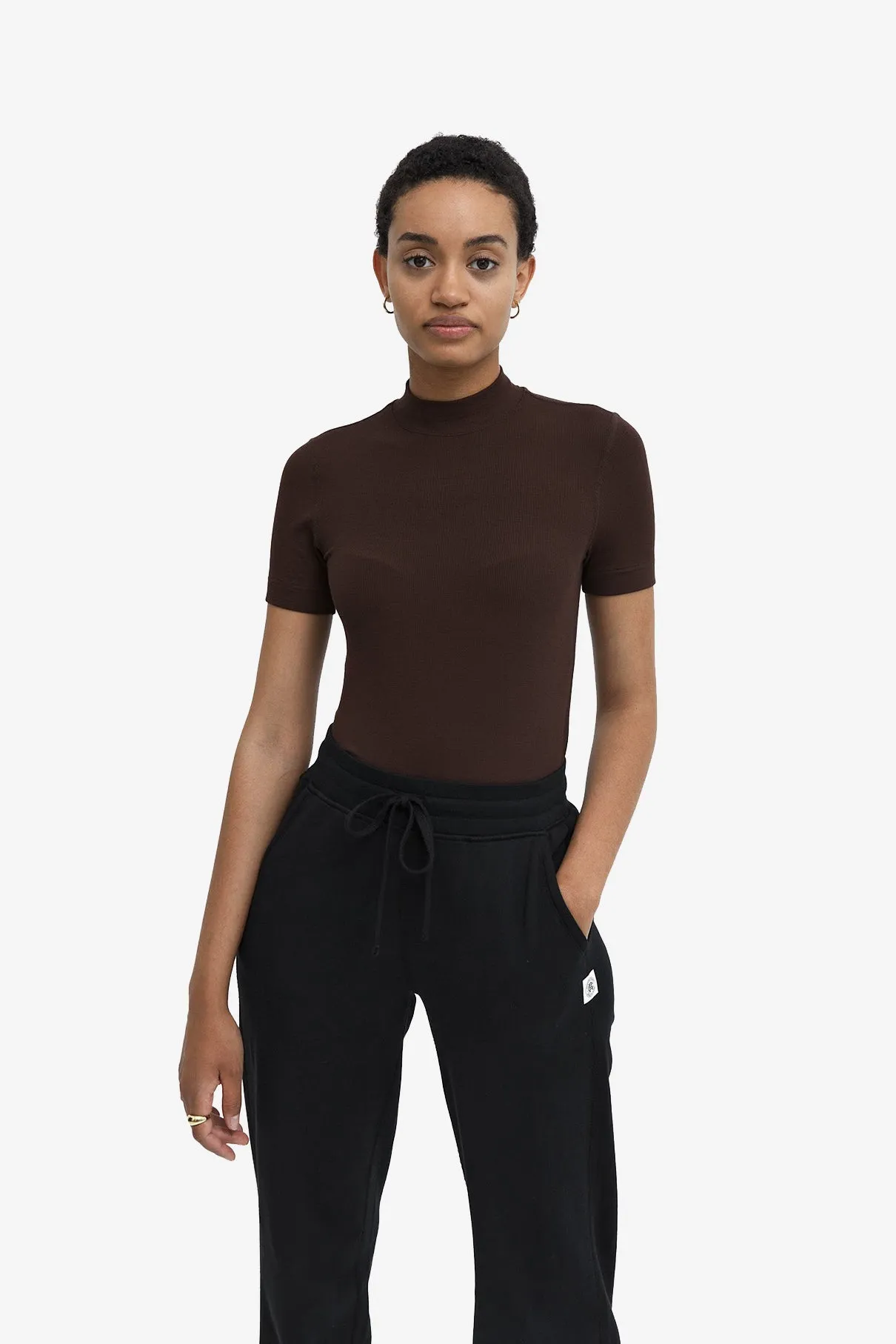 Modal Ribbed Mockneck T-shirt - Earth