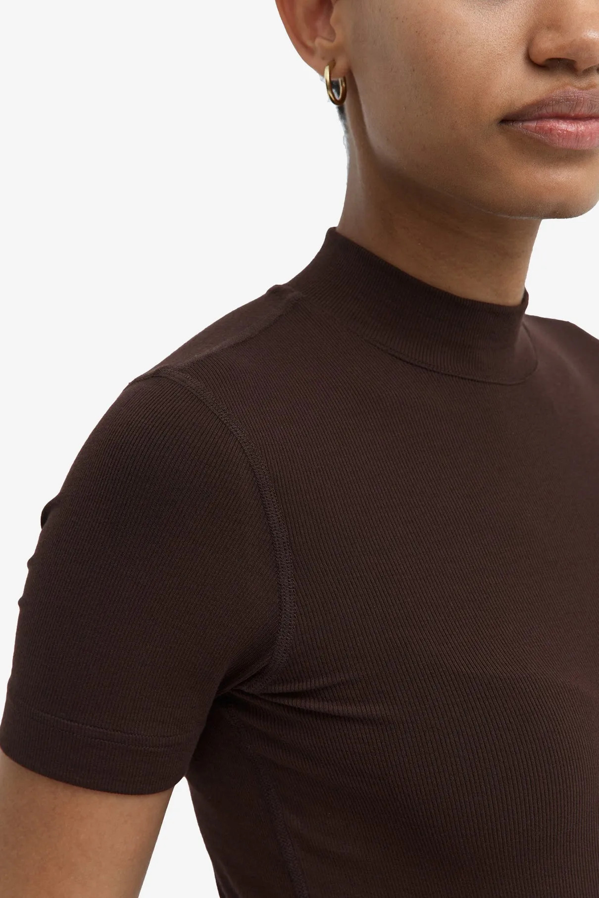 Modal Ribbed Mockneck T-shirt - Earth