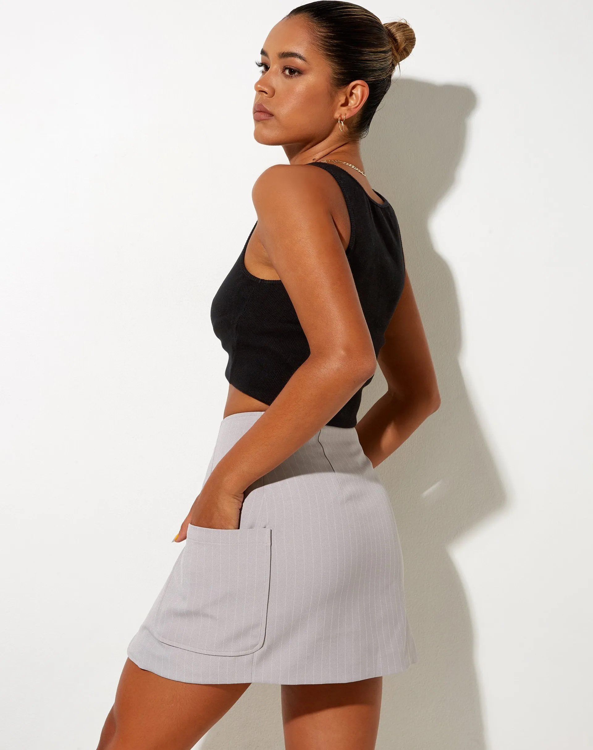 Morica Mini Skirt in Pinstripe Silver Grey