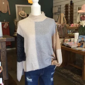 Neutral Color Block Turtleneck Sweater