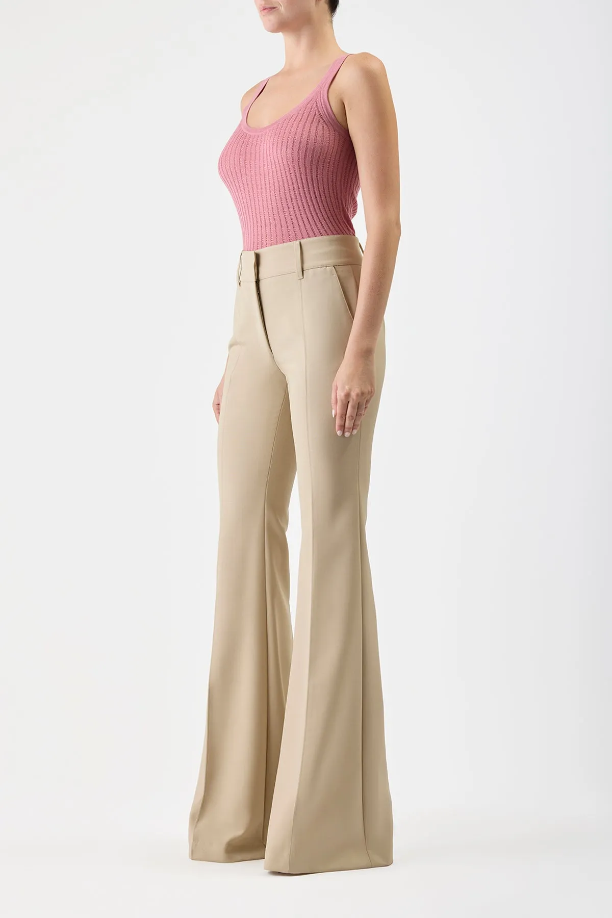 Nevin Pointelle Knit Tank Top in Rose Quartz Cashmere Silk