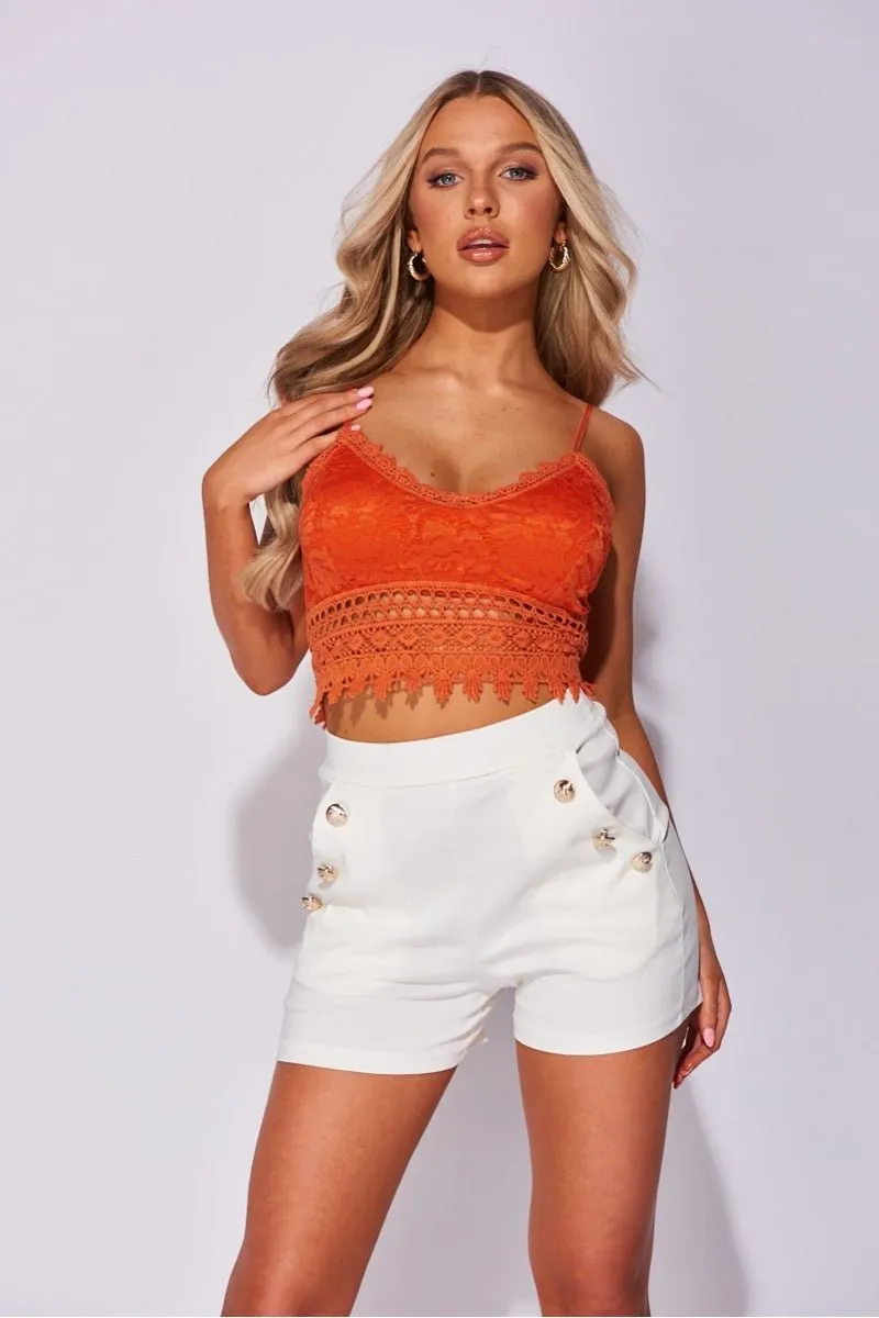 Orange Lace Crochet Trim Strappy Crop Top