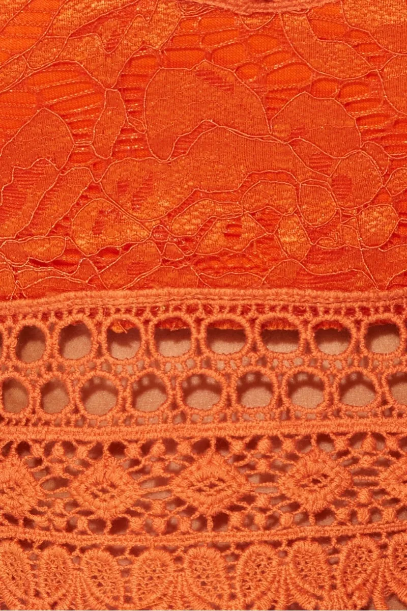 Orange Lace Crochet Trim Strappy Crop Top