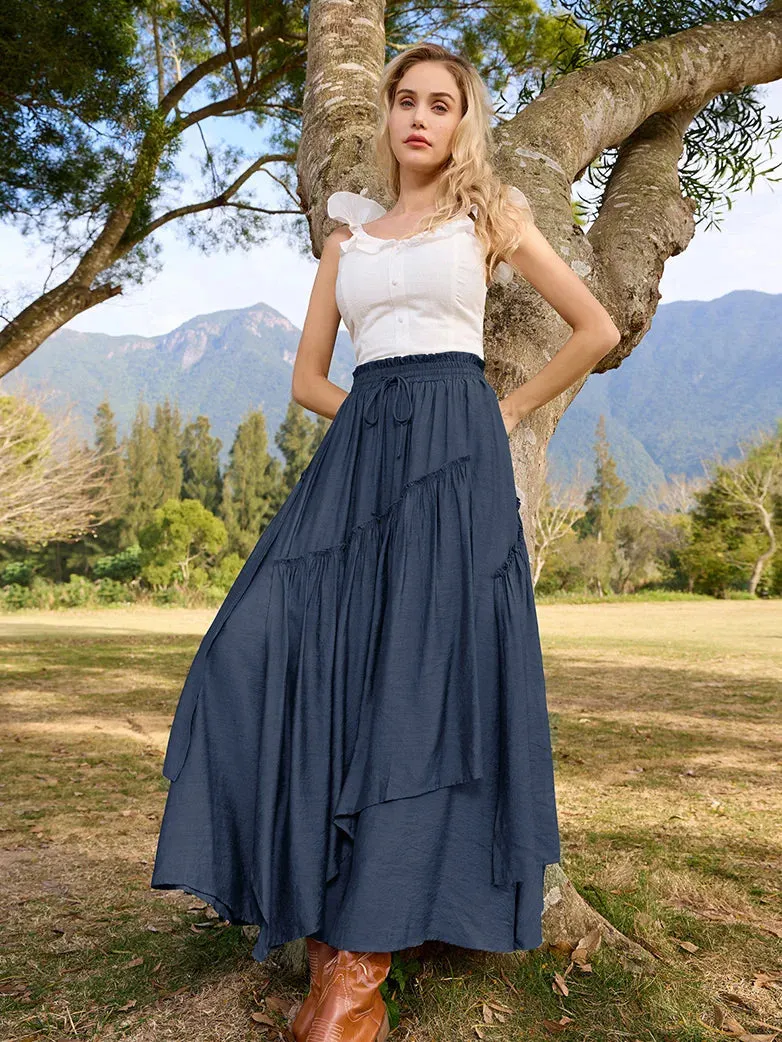 Overlay Decorated Drawstring Waist Irregular Hem Skirt