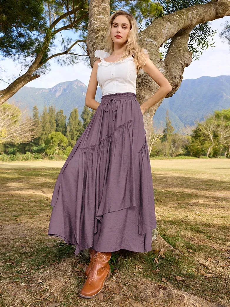 Overlay Decorated Drawstring Waist Irregular Hem Skirt