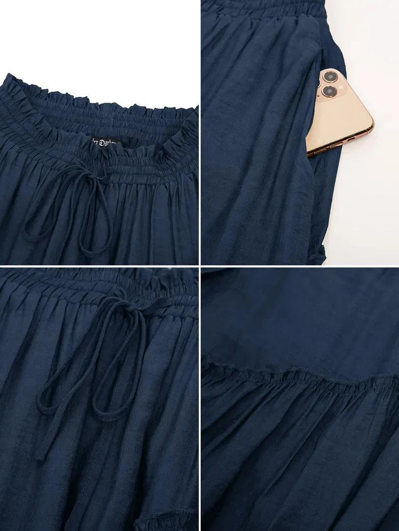 Overlay Decorated Drawstring Waist Irregular Hem Skirt