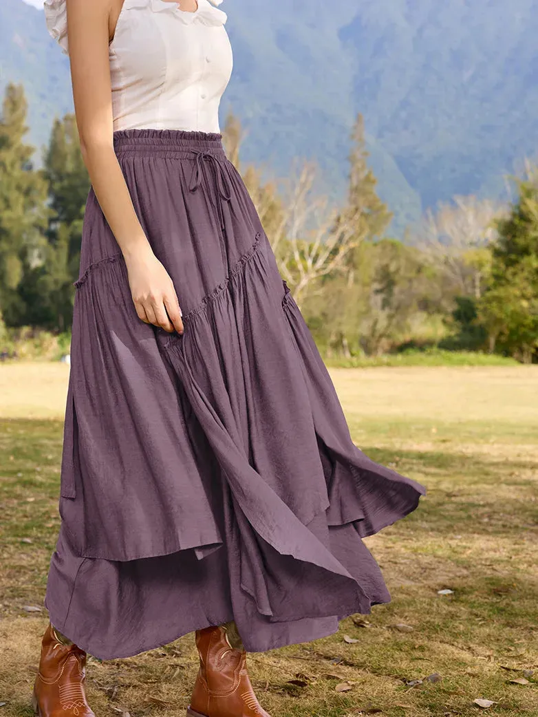 Overlay Decorated Drawstring Waist Irregular Hem Skirt