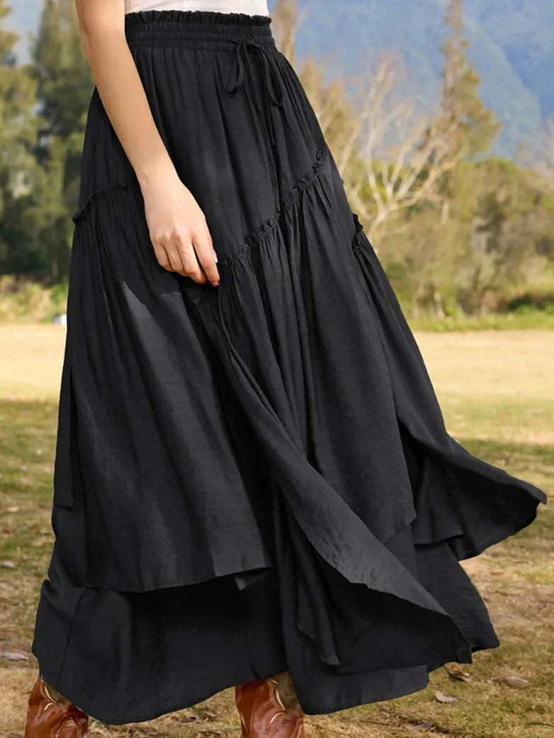 Overlay Decorated Drawstring Waist Irregular Hem Skirt