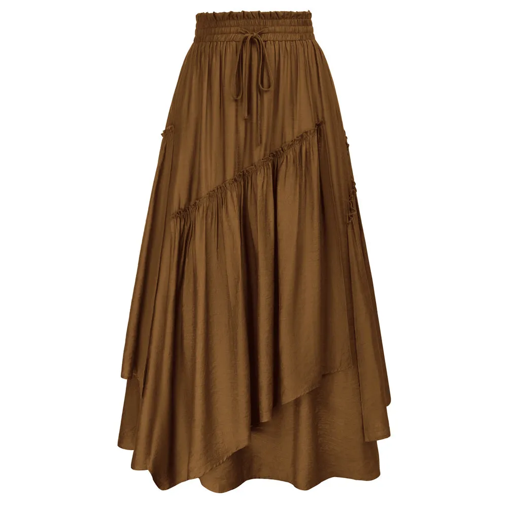 Overlay Decorated Drawstring Waist Irregular Hem Skirt