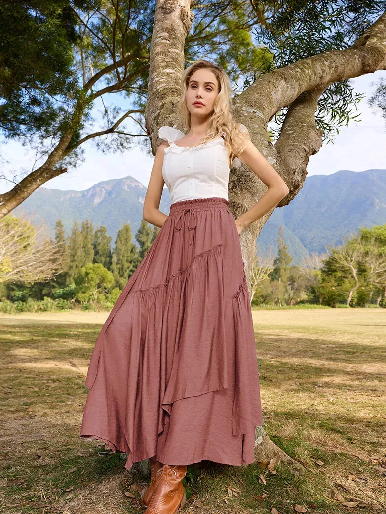 Overlay Decorated Drawstring Waist Irregular Hem Skirt