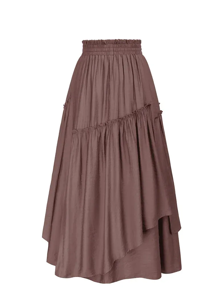 Overlay Decorated Drawstring Waist Irregular Hem Skirt