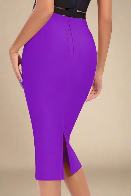 Pencil High Waist Bandage Midi Skirt - Plum Purple