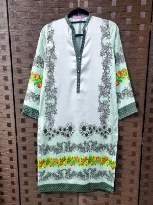 Printed Silk Kurta Shirt - Light Green